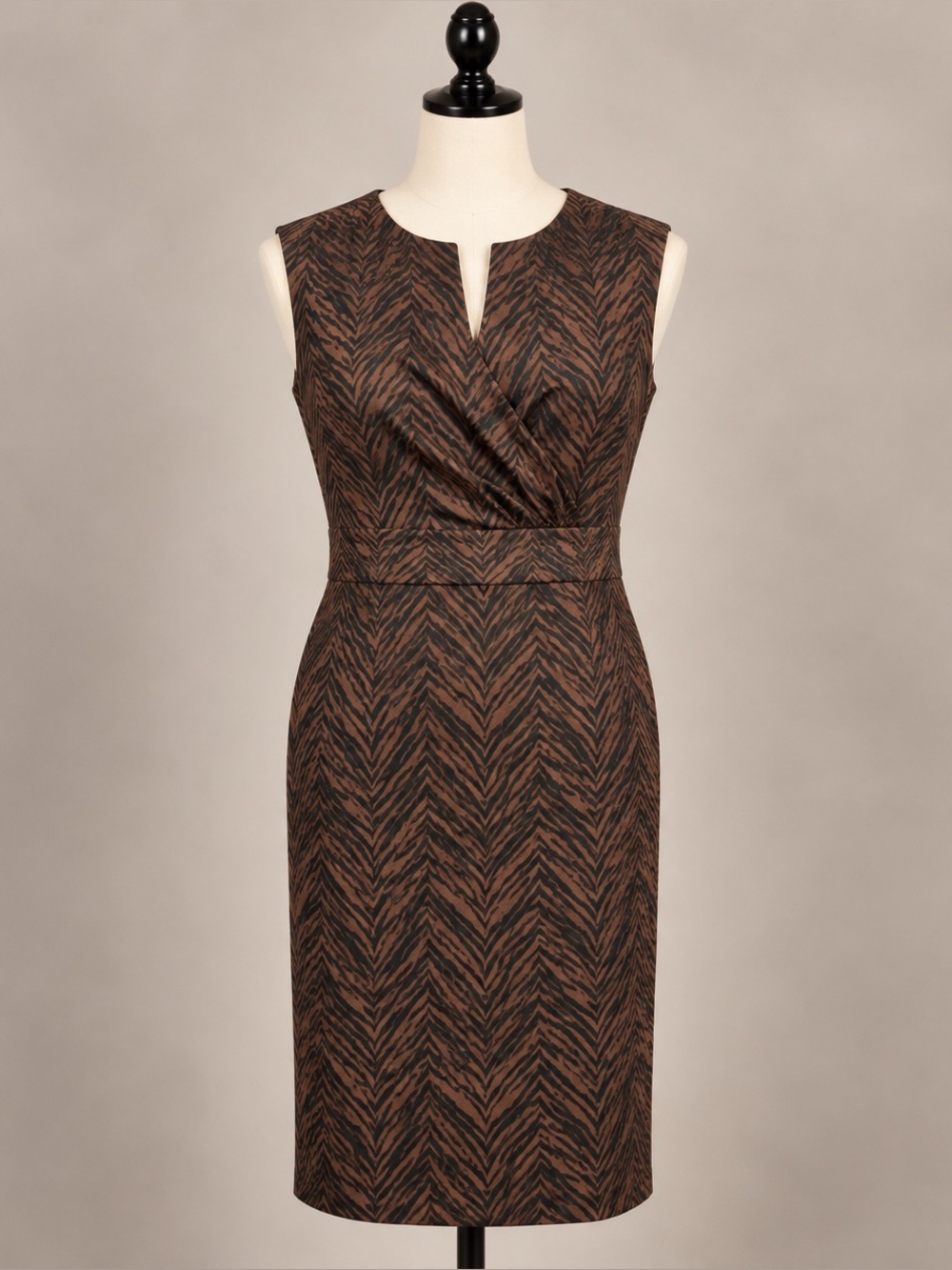 Charter Club Animal Print Sheath Dress Size 8 Brown Black Lined